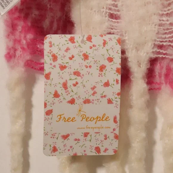 NWT Free People Gemini Plaid Blanket Scarf in Petal